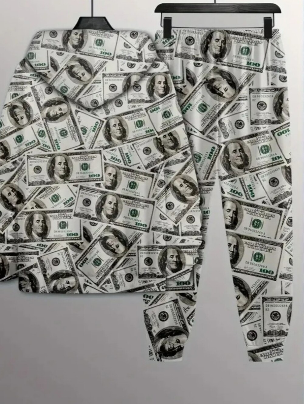 Money Print Men’s Jogger Pants - White/Green🆕✨💚$